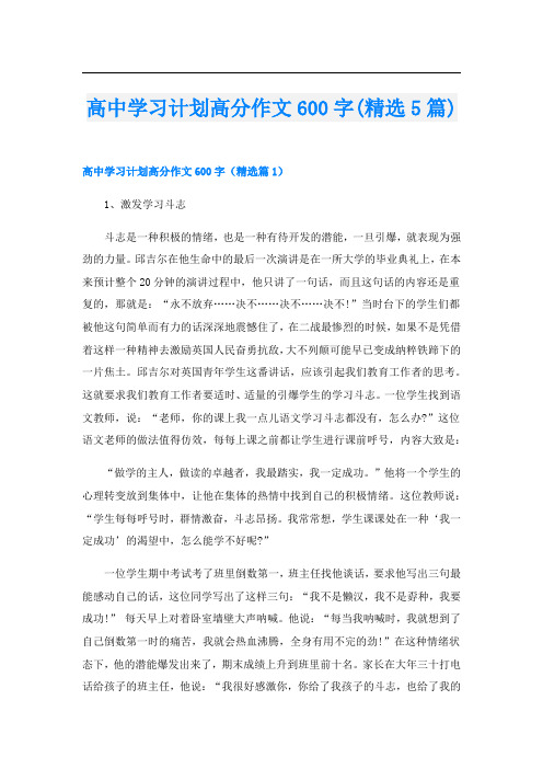 高中学习计划高分作文600字(精选5篇)