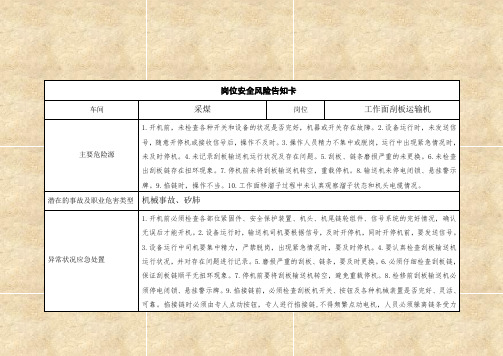 煤矿全套安全风险告知卡