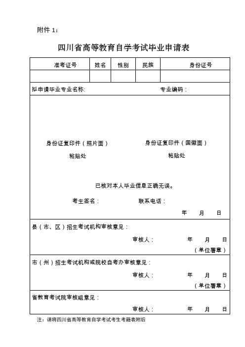 四川省高等教育自学考试毕业申请表