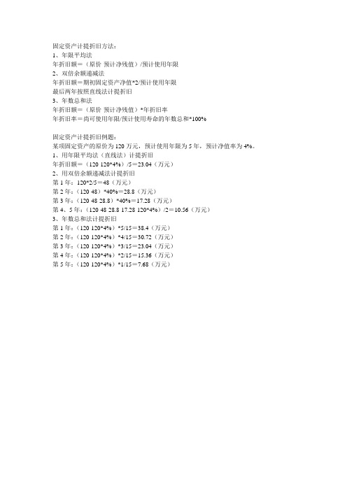 固定资产计提折旧方法