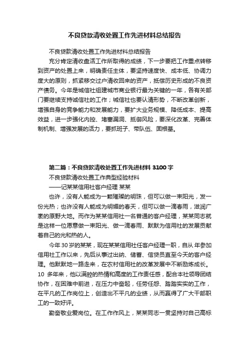 不良贷款清收处置工作先进材料总结报告