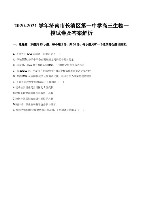 2020-2021学年济南市长清区第一中学高三生物一模试卷及答案解析