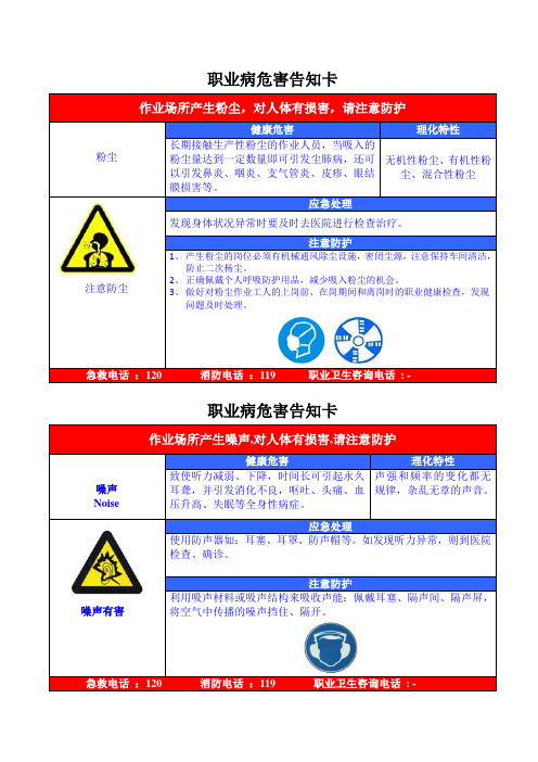 职业病危害告知卡