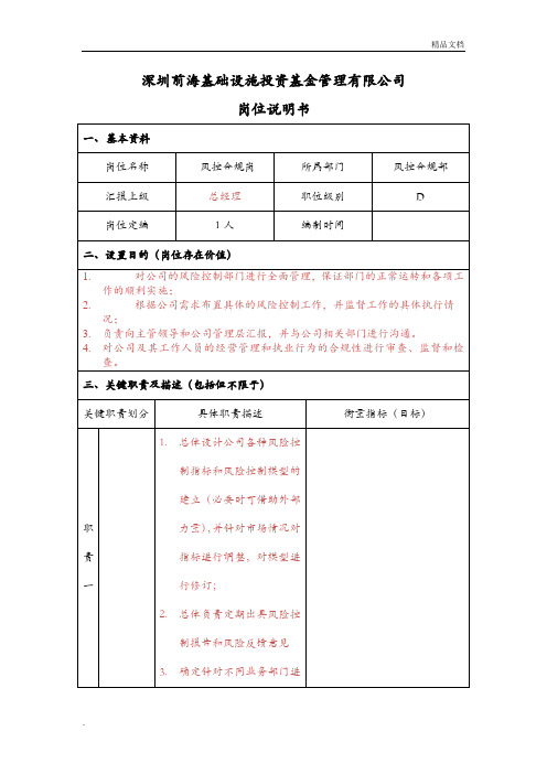 风控合规部岗位说明书(风控合规岗)