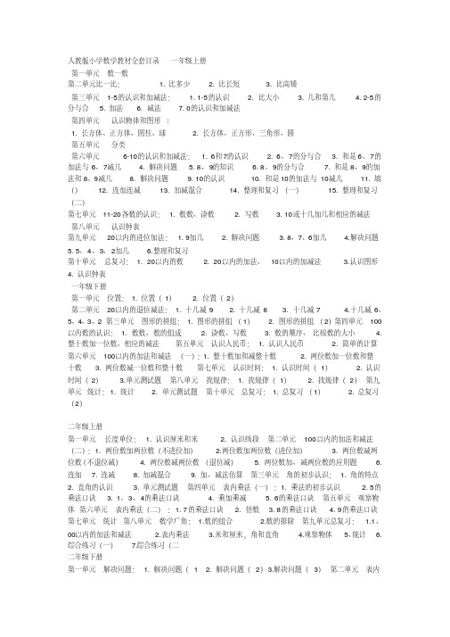 人教版小学数学教材全套目录一年级上册