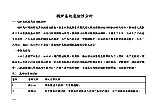 锅炉系统预先危险性分析