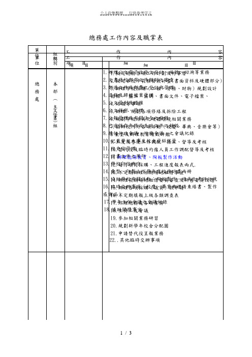 总务处工作内容及职掌表