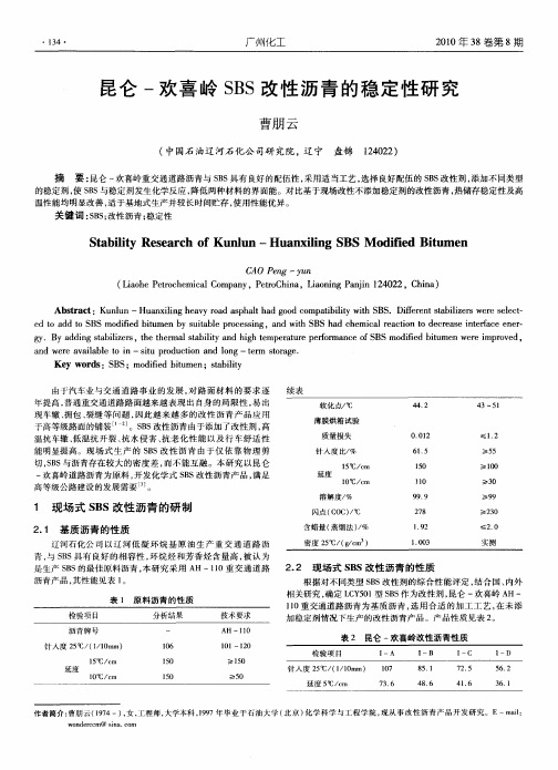 昆仑-欢喜岭SBS改性沥青的稳定性研究