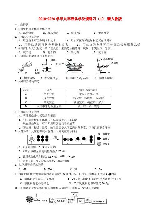 2019-2020学年九年级化学反馈练习(1) 新人教版