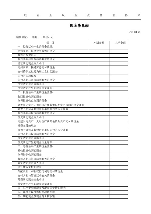 财务各种报表空白