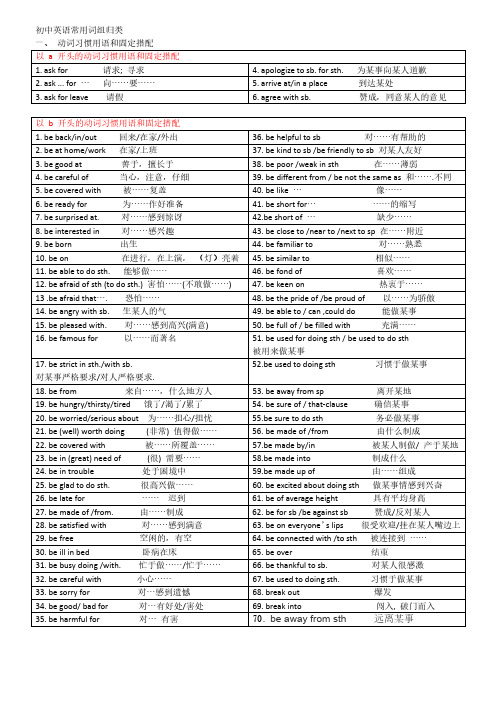 初中英语常用词组归类及用法说明