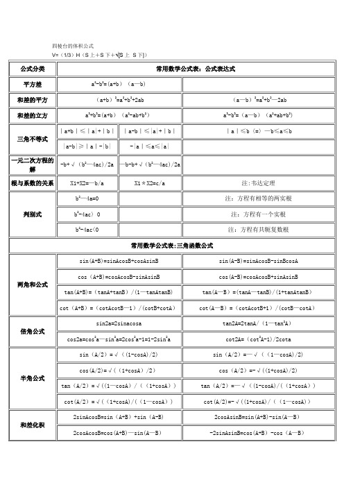 四棱台的体积公式