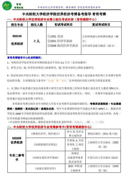 中央财经大学世界经济考博复习资料-育明考博