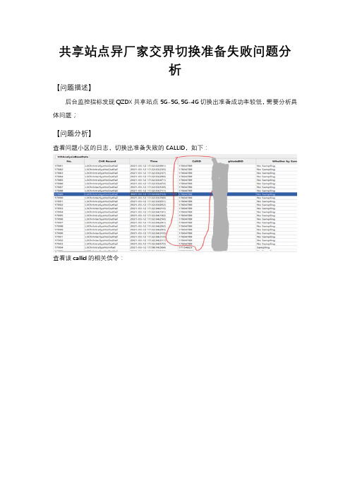 共享站点异厂家交界切换准备失败问题分析