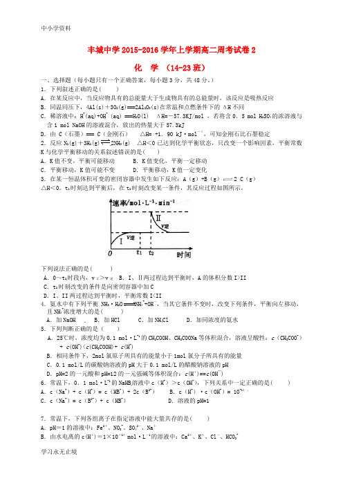 【K12教育学习资料】高二化学上学期周练试题(1-17)(尖子班)