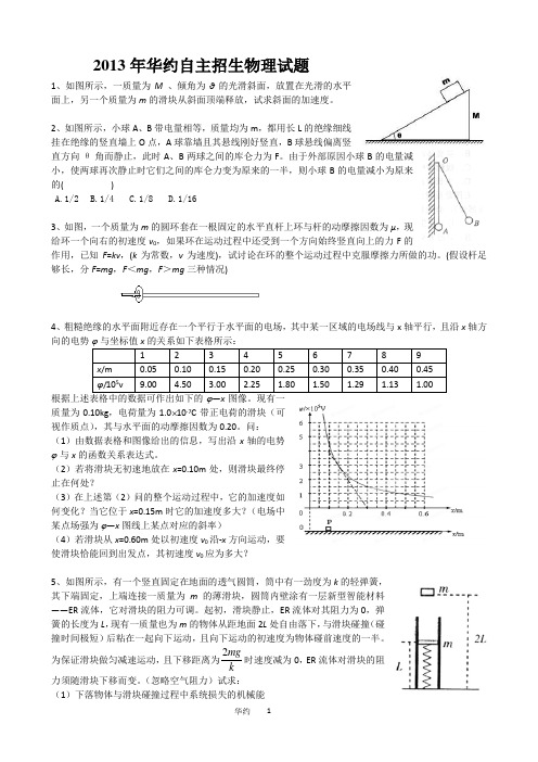 2010-2013“华约”自主招生物理试题及参考解答