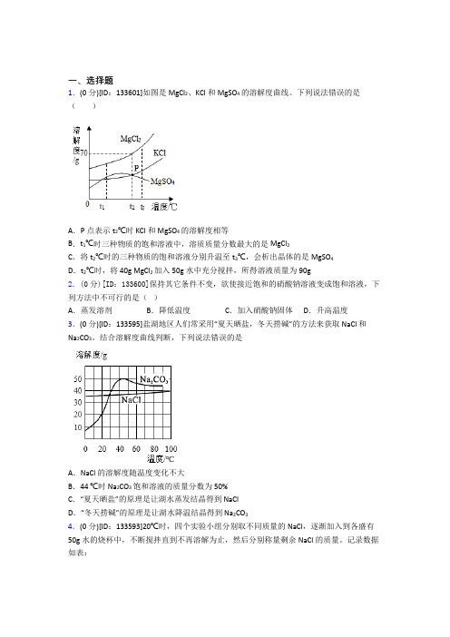 (人教版)厦门市初中化学九年级上册第九单元《溶液》检测卷(含答案解析)