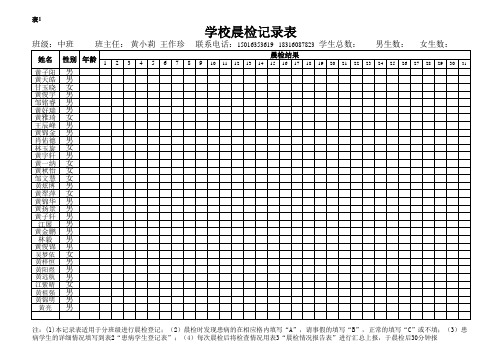 学校晨检记录表