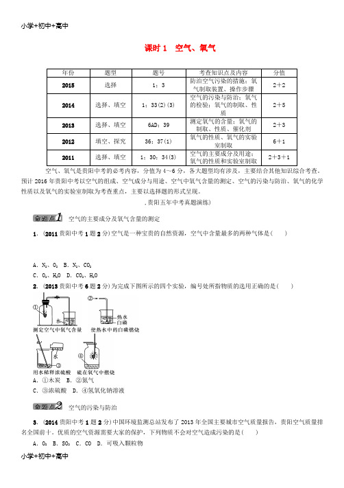 教育最新K12中考命题研究(贵阳专版)2016中考化学 教材知识梳理精讲 课时1 空气、氧气