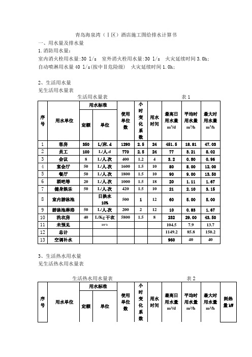 青岛五星级酒店施工图给排水计算书