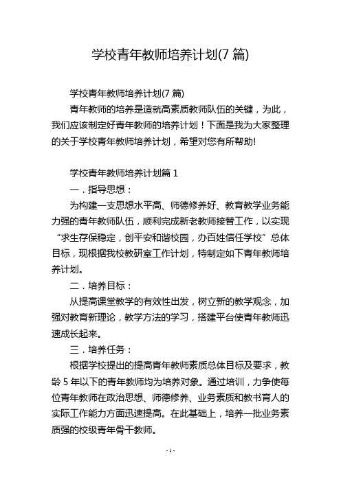 学校青年教师培养计划(7篇)