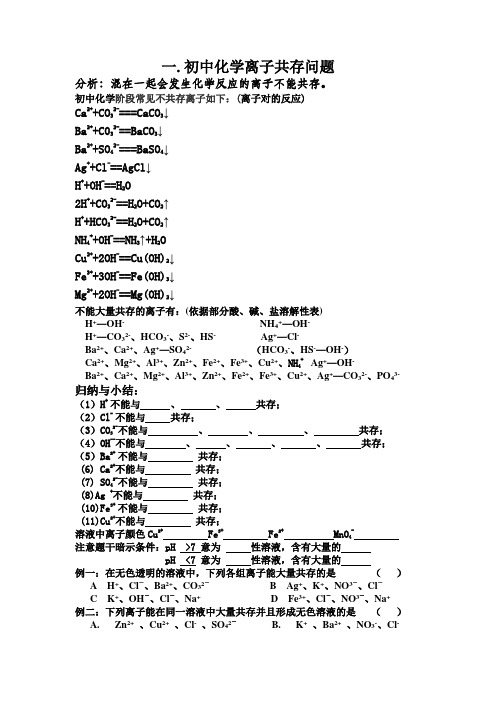 (完整word版)1.初中化学离子共存问题