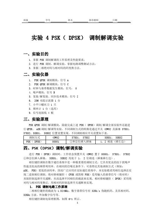 实验4 PSK DPSK调制解调实验