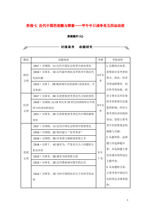 高考历史大一轮复习 阶段七 近代中国的觉醒与探索——甲午中日战争至五四运动前阶段提升学案 岳麓版