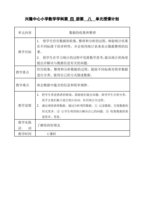 苏教版小学数学二年级下册第八单元授课计划