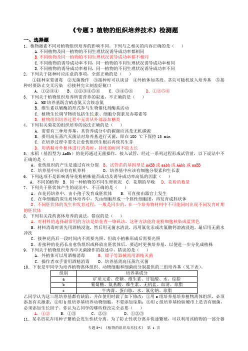 人教版 植物的组织培养技术 单元测试