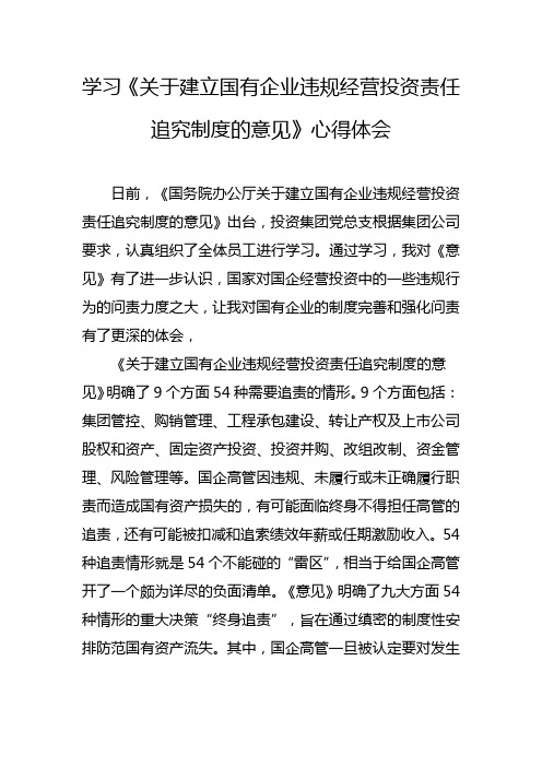 学习建立国有企业违规经营投资责任追究制度的意见心得体会