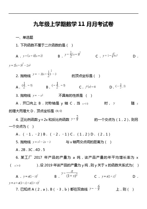 九年级上学期数学11月月考试卷第10套真题