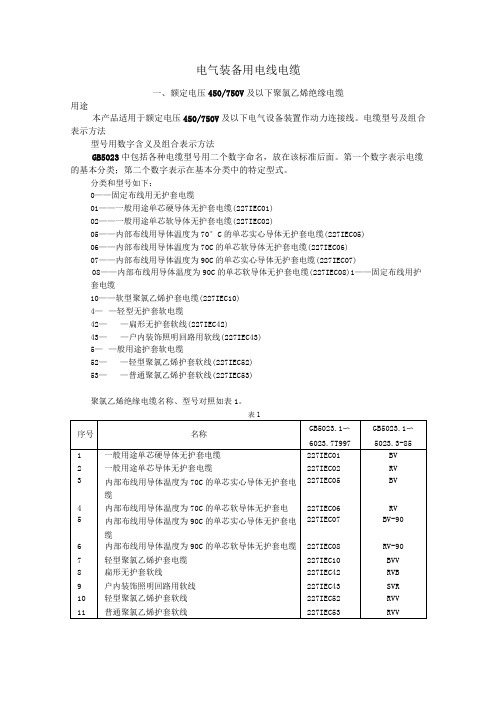 电气装备用电线电缆