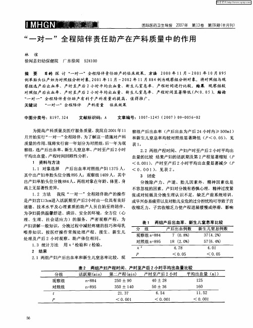 “一对一”全程陪伴责任助产在产科质量中的作用