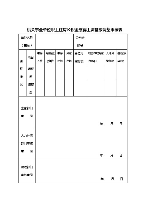 机关事业单位职工住房公积金缴存工资基数调整审核表