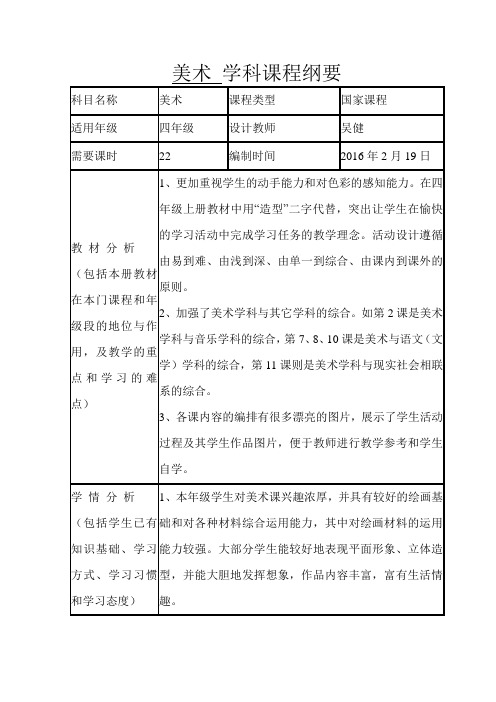 2016年鲁教版小学四年级下册美术教案