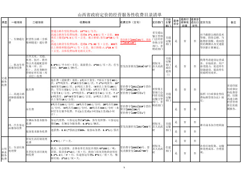 山西省政府定价的经营服务性收费目录清单