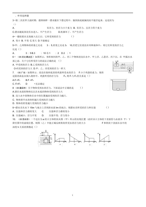 完整版浮力经典练习题带答案