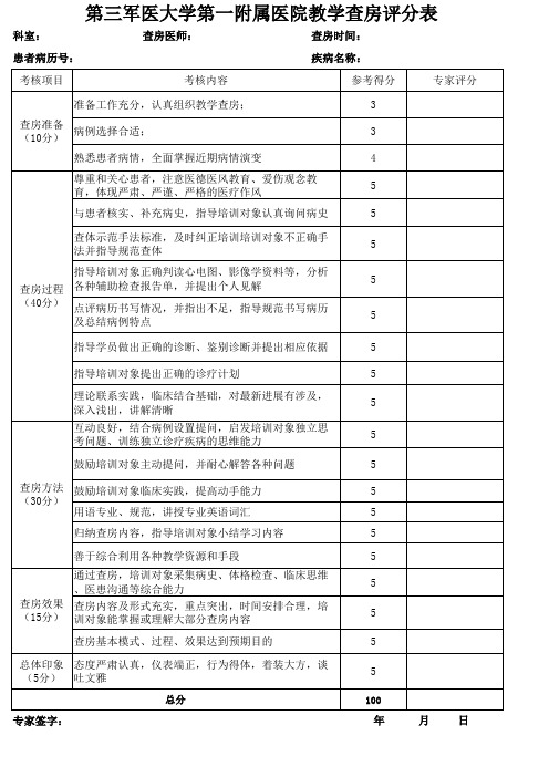 教学查房评分表