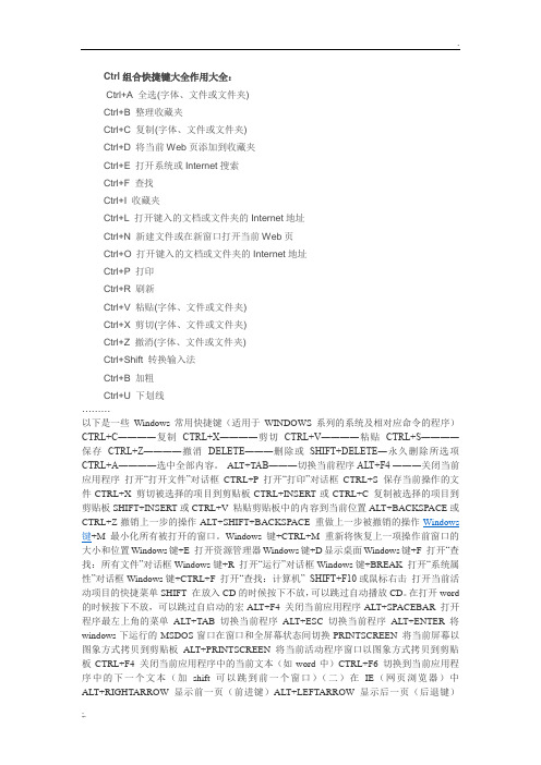 Ctrl组合快捷键大全作用大全：