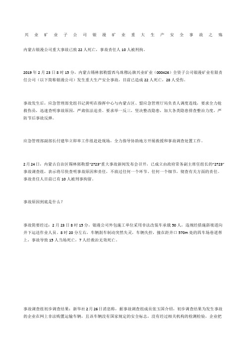 兴业矿业子公司银漫矿业重大生产安全事故之殇