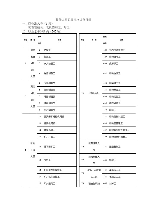 技能人员职业资格规范目录全解