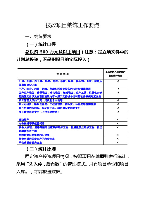 技术改造项目纳统工作要点