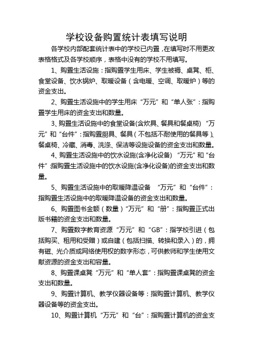 学校设备购置统计表填写说明