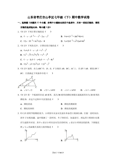 山东省枣庄市山亭区七年级(下)期中数学试卷