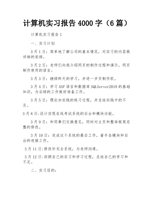 计算机实习报告4000字(6篇)