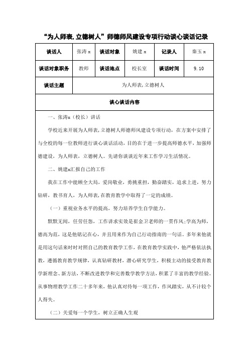 “为人师表,立德树人”师德师风建设专项行动 谈心谈话记录