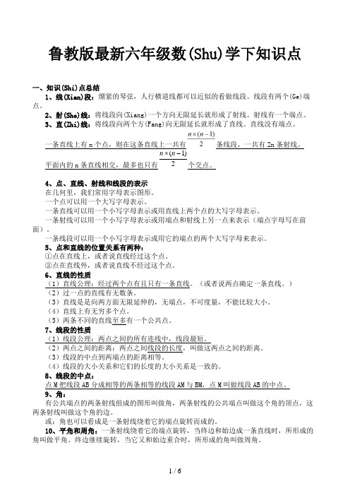 鲁教版最新六年级数学下知识点