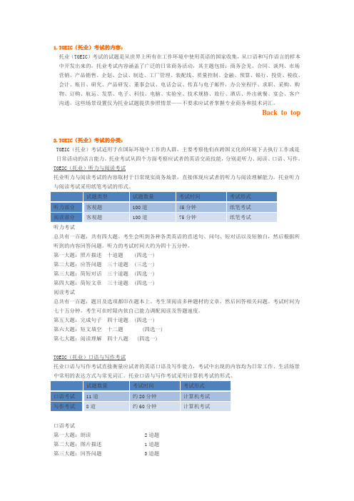 TOEIC(托业)考试的内容