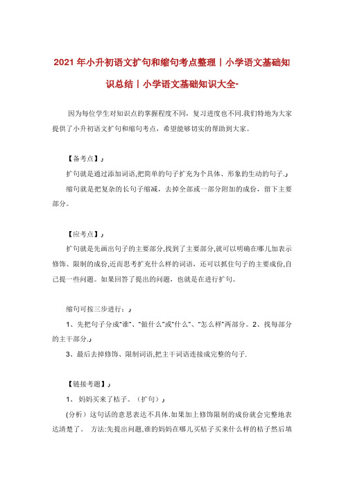 小升初语文扩句和缩句考点整理小学语文基础知识总结